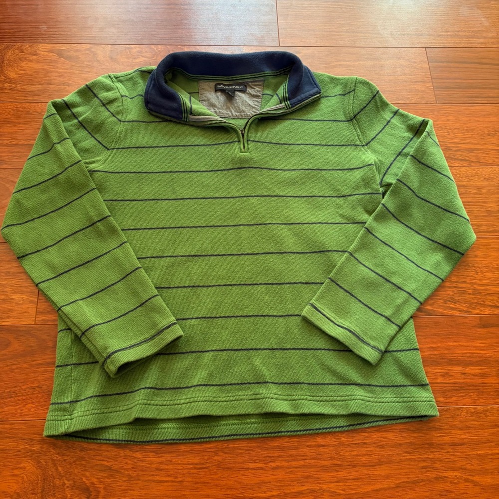 Y2K Banana Republic Green Striped Quarter Zip Pullover Sweater Mens Size Small